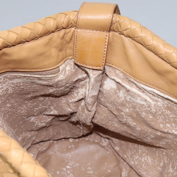 BOTTEGA VENETA INTRECCIATO Shoulder Bag Leather Beige Gold Auth 124293