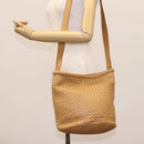 BOTTEGA VENETA INTRECCIATO Shoulder Bag Leather Beige Gold Auth 124293-24
