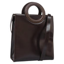 CELINE Hand Bag Leather 2way Dark Brown Gold Auth 124296-1