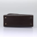 CELINE Hand Bag Leather 2way Dark Brown Gold Auth 124296-5