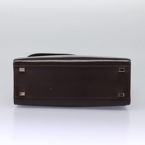CELINE Hand Bag Leather 2way Dark Brown Gold Auth 124296