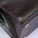 CELINE Hand Bag Leather 2way Dark Brown Gold Auth 124296-16