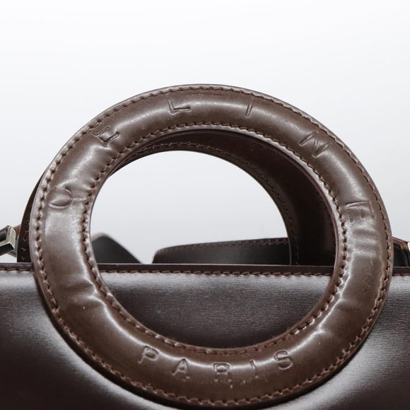 CELINE Hand Bag Leather 2way Dark Brown Gold Auth 124296