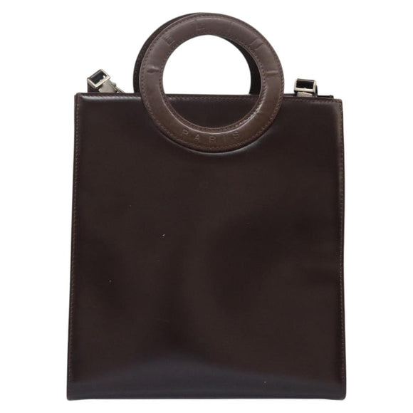CELINE Hand Bag Leather 2way Dark Brown Gold Auth 124296