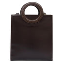 CELINE Hand Bag Leather 2way Dark Brown Gold Auth 124296-2