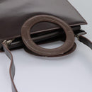 CELINE Hand Bag Leather 2way Dark Brown Gold Auth 124296-6