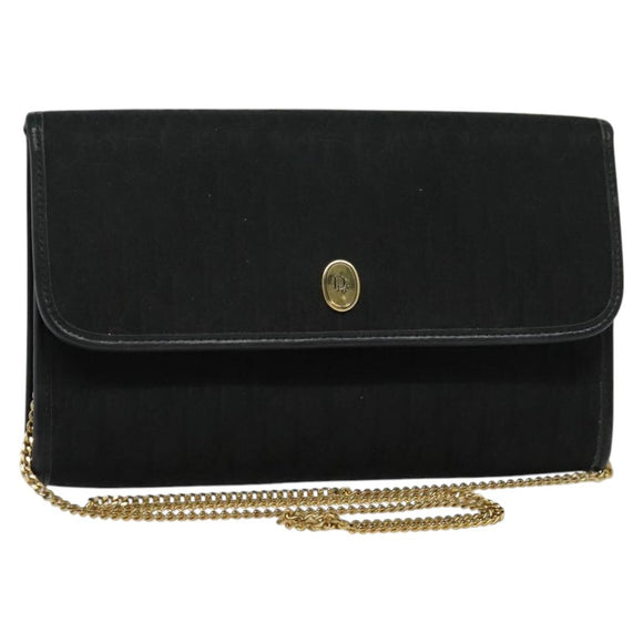 Christian Dior Trotter Canvas Chain Shoulder Bag Black Gold Auth 124297
