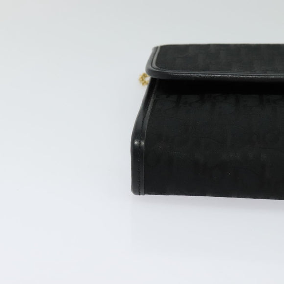 Christian Dior Trotter Canvas Chain Shoulder Bag Black Gold Auth 124297