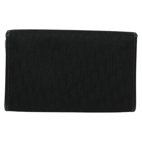 Christian Dior Trotter Canvas Chain Shoulder Bag Black Gold Auth 124297