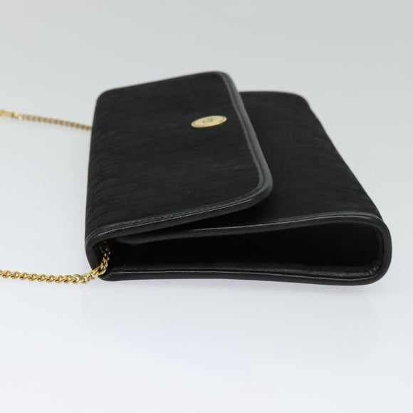 Christian Dior Trotter Canvas Chain Shoulder Bag Black Gold Auth 124297