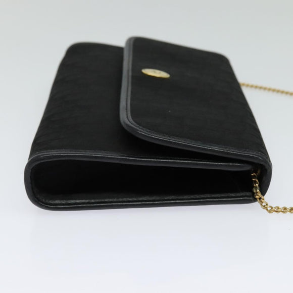 Christian Dior Trotter Canvas Chain Shoulder Bag Black Gold Auth 124297