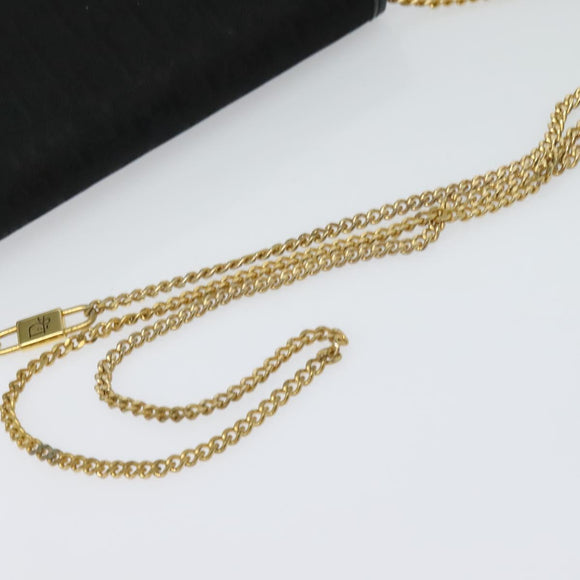 Christian Dior Trotter Canvas Chain Shoulder Bag Black Gold Auth 124297