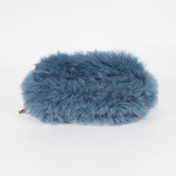 Miu Miu Chain Shoulder Bag Fur Blue Silver 5BD046 Auth 124300M