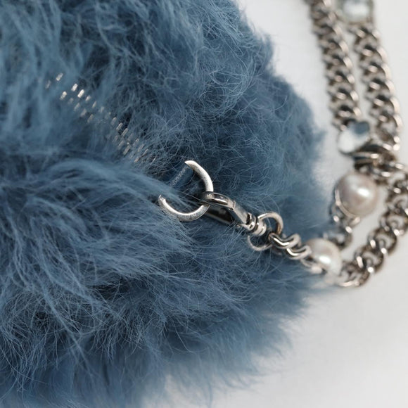Miu Miu Chain Shoulder Bag Fur Blue Silver 5BD046 Auth 124300SAM