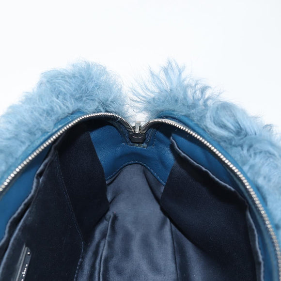Miu Miu Chain Shoulder Bag Fur Blue Silver 5BD046 Auth 124300SAM