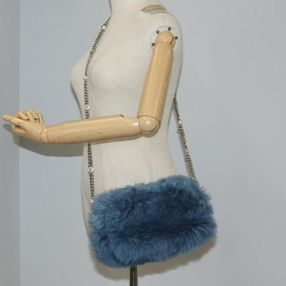 Miu Miu Chain Shoulder Bag Fur Blue Silver 5BD046 Auth 124300M