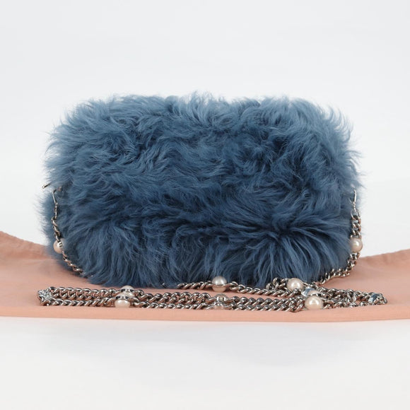 Miu Miu Chain Shoulder Bag Fur Blue Silver 5BD046 Auth 124300M