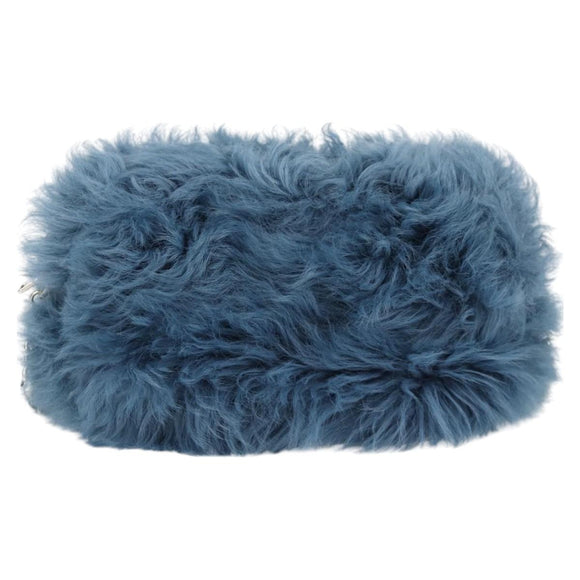 Miu Miu Chain Shoulder Bag Fur Blue Silver 5BD046 Auth 124300SAM