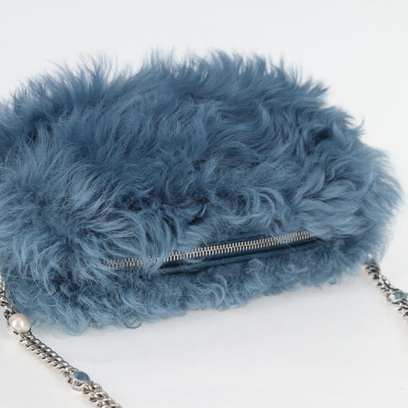 Miu Miu Chain Shoulder Bag Fur Blue Silver 5BD046 Auth 124300M