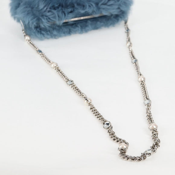 Miu Miu Chain Shoulder Bag Fur Blue Silver 5BD046 Auth 124300SAM