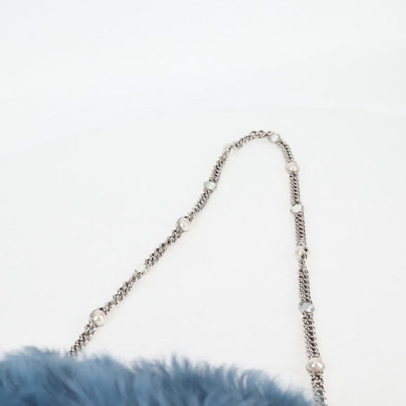 Miu Miu Chain Shoulder Bag Fur Blue Silver 5BD046 Auth 124300M