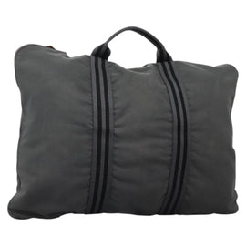 HERMES Fourre Tout Porte Documents Business Bag Canvas Gray Silver Auth 124325