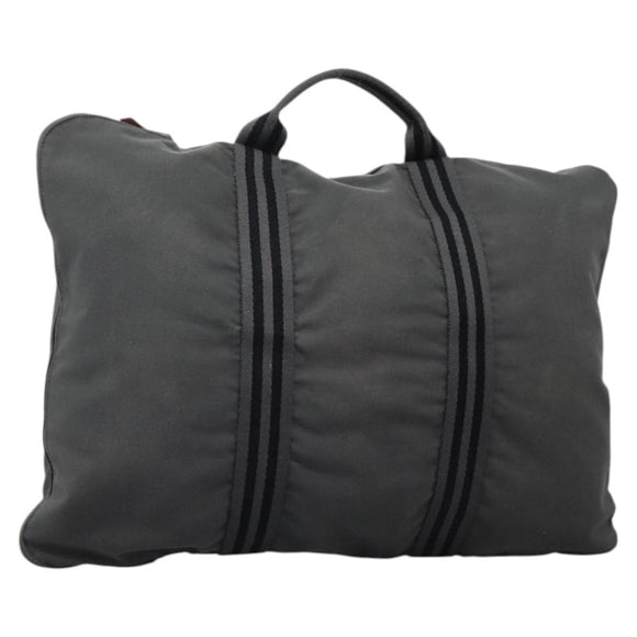 HERMES Fourre Tout Porte Documents Business Bag Canvas Gray Silver Auth 124325