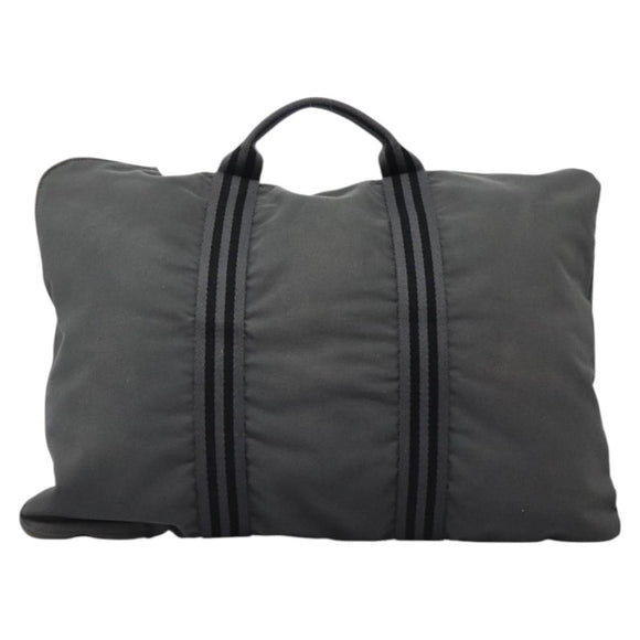 HERMES Fourre Tout Porte Documents Business Bag Canvas Gray Silver Auth 124325