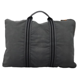 HERMES Fourre Tout Porte Documents Business Bag Canvas Gray Silver Auth 124325 - 0