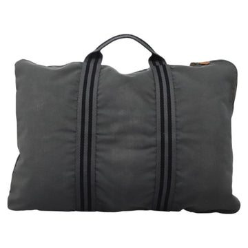 HERMES Fourre Tout Porte Documents Business Bag Canvas Gray Silver Auth 124325 - 0