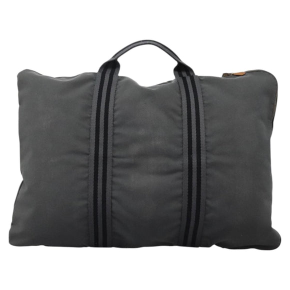 HERMES Fourre Tout Porte Documents Business Bag Canvas Gray Silver Auth 124325