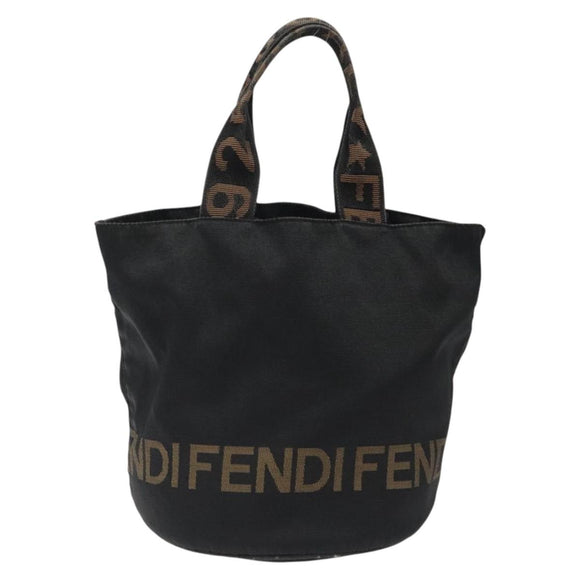 FENDI Hand Bag Canvas Black gold Auth 124349
