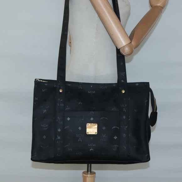 MCM Vicetos Logogram Shoulder Bag PVC Black Gold Auth 124358