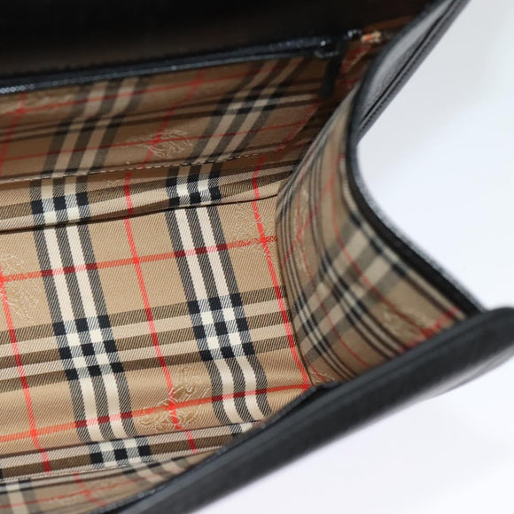 Burberrys Hand Bag Leather 2way Black Silver Auth 124374