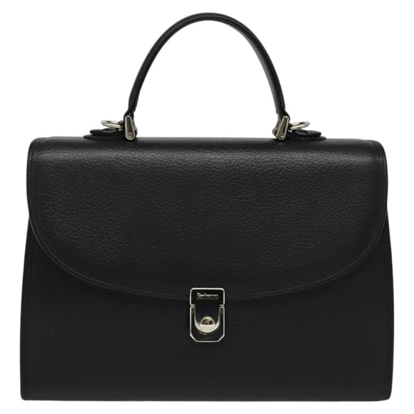 Burberrys Hand Bag Leather 2way Black Silver Auth 124374
