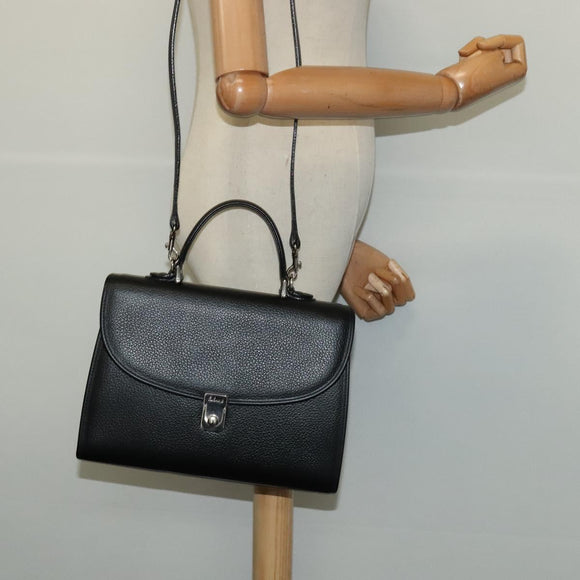 Burberrys Hand Bag Leather 2way Black Silver Auth 124374