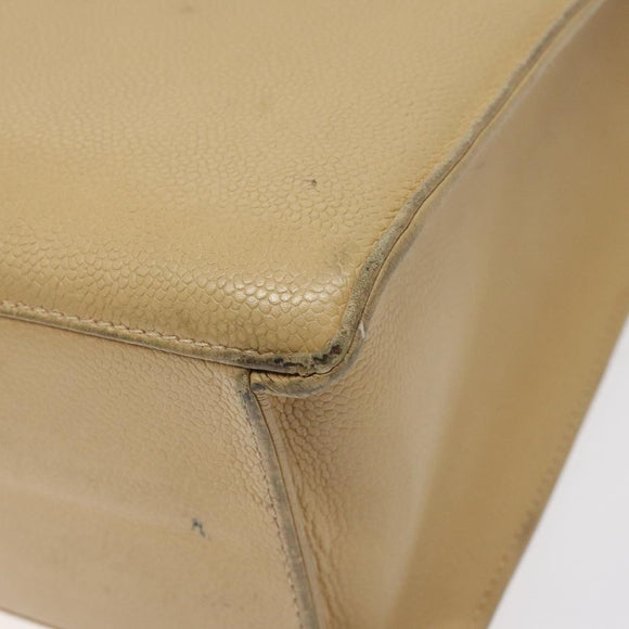CHANEL Hand Bag Caviar Skin Beige Gold CC Auth 124376