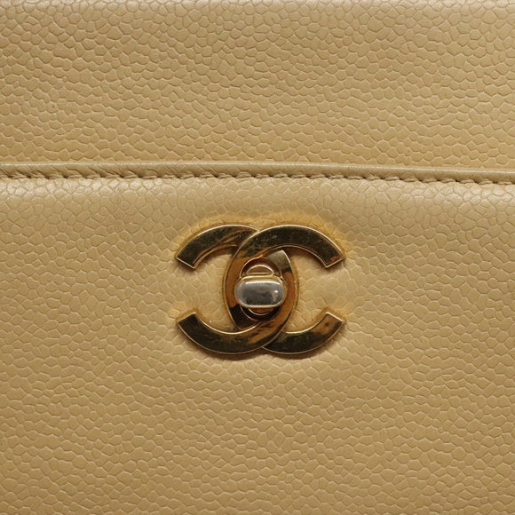 CHANEL Hand Bag Caviar Skin Beige Gold CC Auth 124376