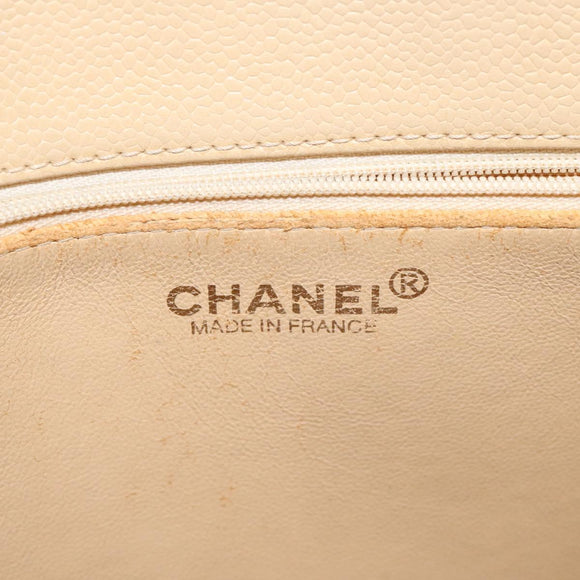 CHANEL Hand Bag Caviar Skin Beige Gold CC Auth 124376
