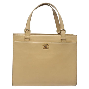 CHANEL Hand Bag Caviar Skin Beige Gold CC Auth 124376 - 0