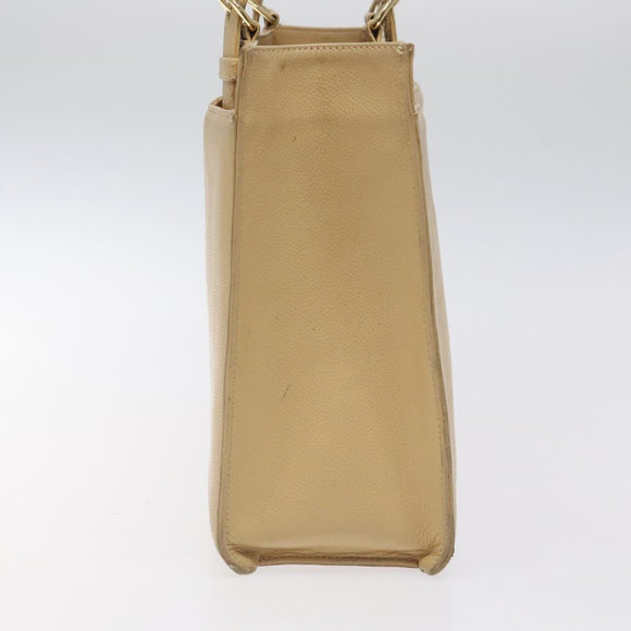 CHANEL Hand Bag Caviar Skin Beige Gold CC Auth 124376