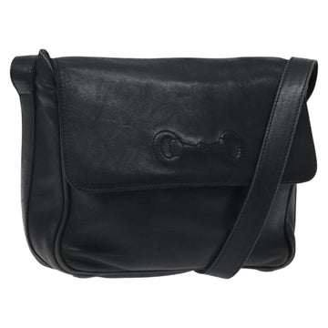 GUCCI Horsebit Shoulder Bag Leather Black Gold 007 3444 0220 Auth 124377