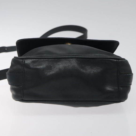 GUCCI Horsebit Shoulder Bag Leather Black Gold 007 3444 0220 Auth 124377