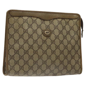 GUCCI GG Supreme Clutch Bag PVC Beige Gold 97 01 038 Auth 124397
