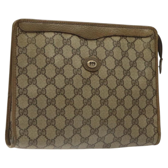 GUCCI GG Supreme Clutch Bag PVC Beige Gold 97 01 038 Auth 124397