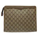 GUCCI GG Supreme Clutch Bag PVC Beige Gold 97 01 038 Auth 124397-2