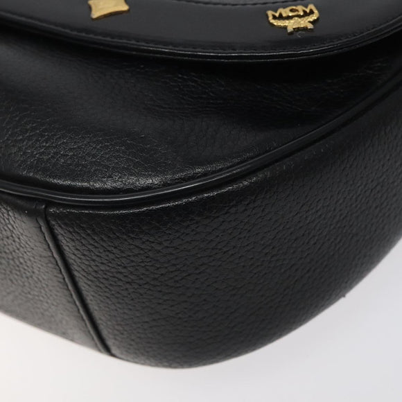 MCM Shoulder Bag Leather Black Gold Auth 124398