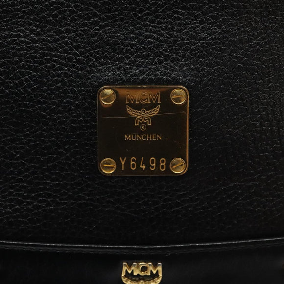 MCM Shoulder Bag Leather Black Gold Auth 124398