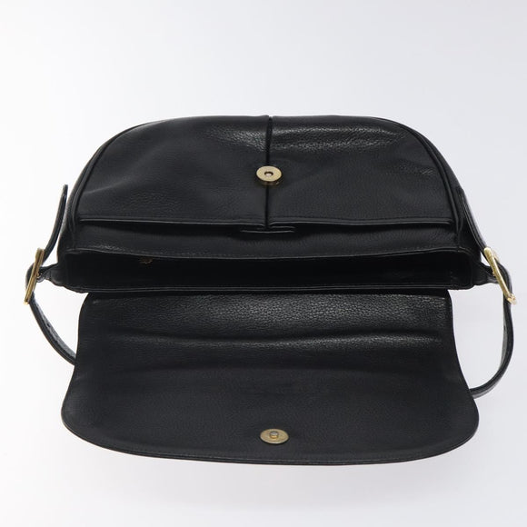 MCM Shoulder Bag Leather Black Gold Auth 124398