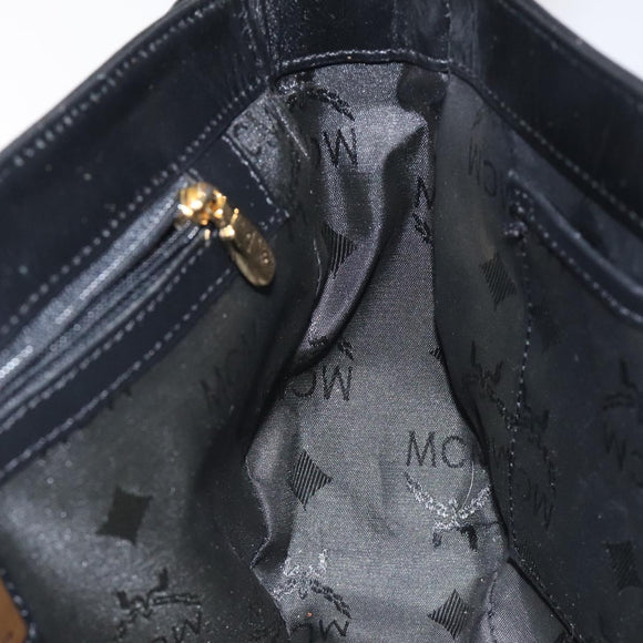 MCM Shoulder Bag Leather Black Gold Auth 124398